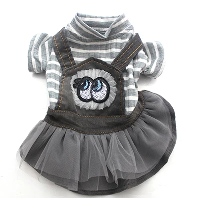 Dress Grey Вельветовое платье для собаки, кошки, Jmupsuit, полосатая и кружевная юбка на лямках для щенка, комбинезон, осенняя одежда, наряд - Цвет: Dress Grey
