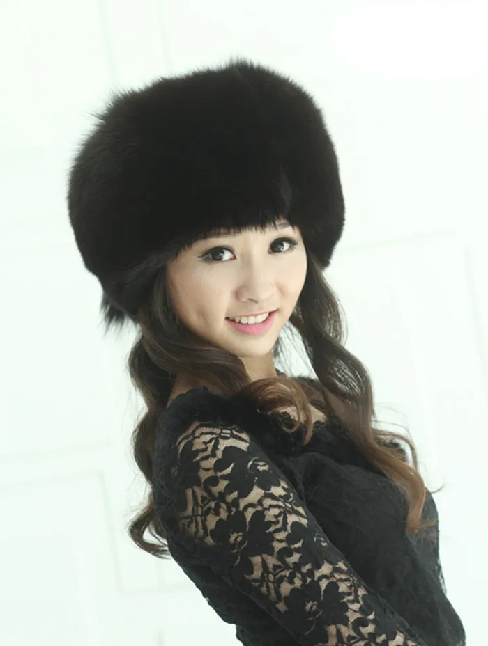 ladies fur hat Genuine Fox hair cap for women Autumn winter luxury skullies fashion design black H425 | Аксессуары для одежды