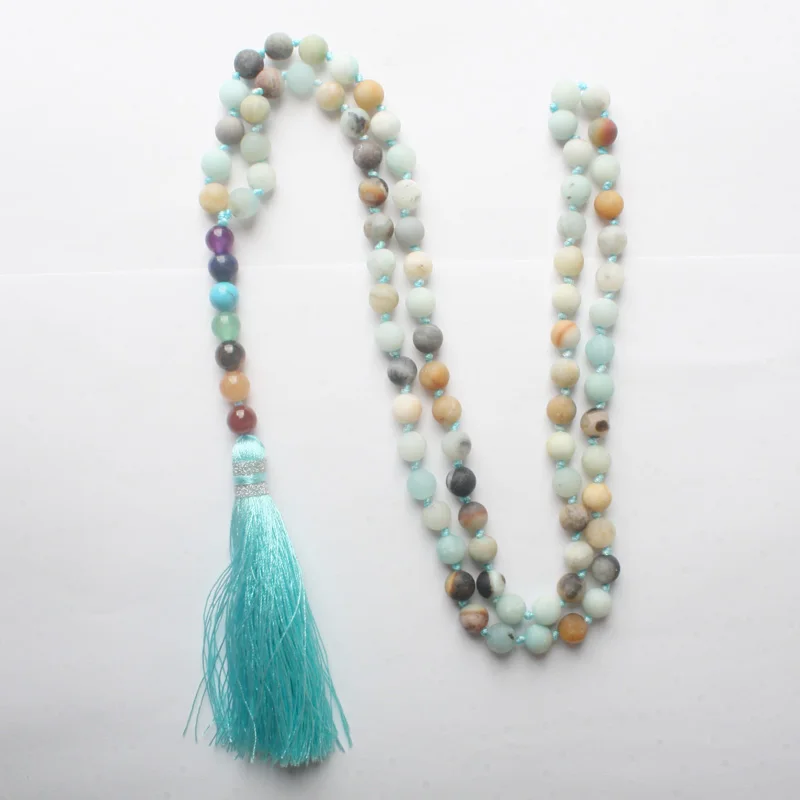 Amazonite Натуральный 8 мм аметисты Амазонит Лабрадорит вулкан розовый кварц круглый Бусины кисточкой Кулон& ручной работы свитер Цепочки и ожерелья 31" l - Окраска металла: Amazonite