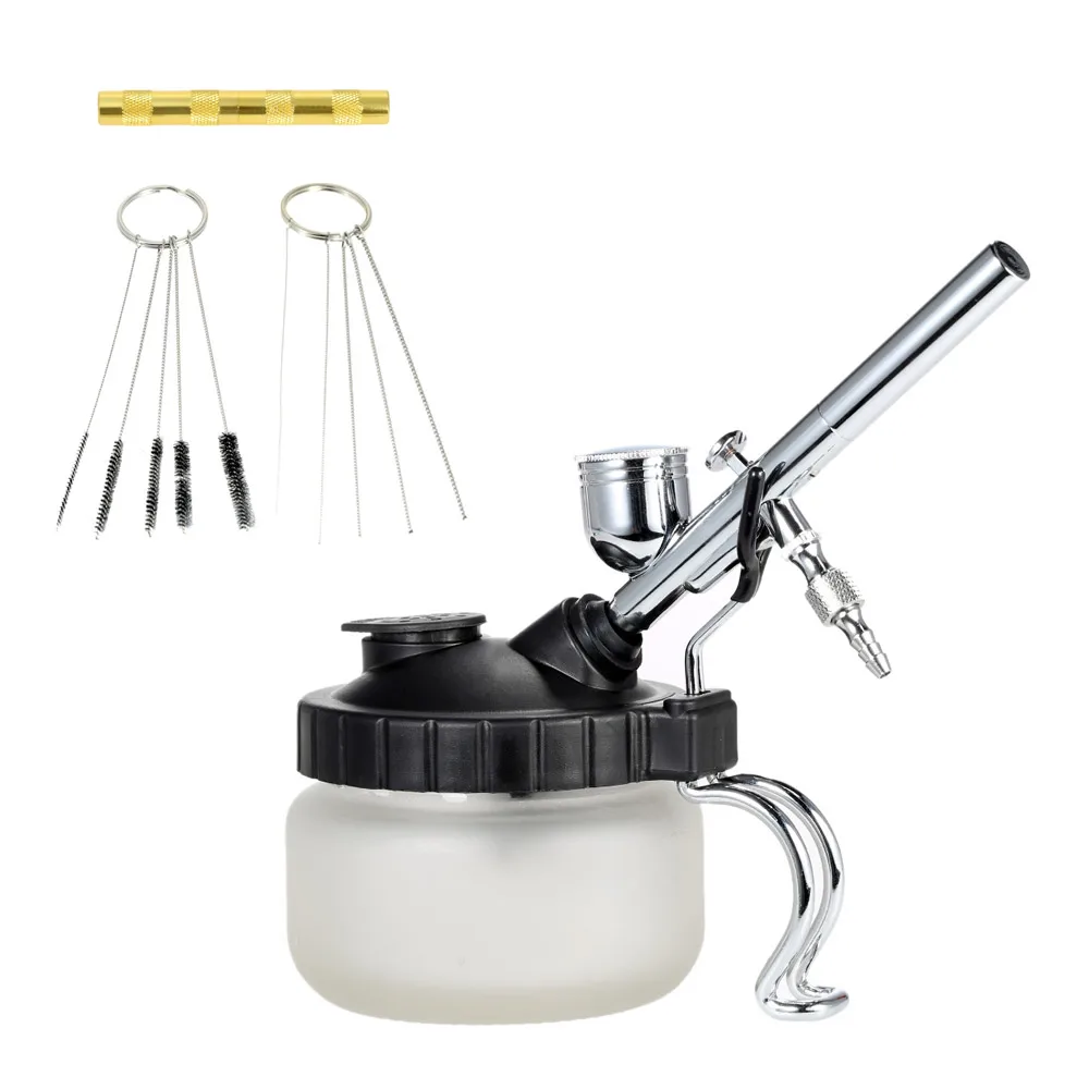 

KKmoon Airbrush Cleaning Pot Glass Air Brush Holder Clean Paint Jar Bottle Spray Gun Wash Clean Tools Needle Nozzle Brush Set