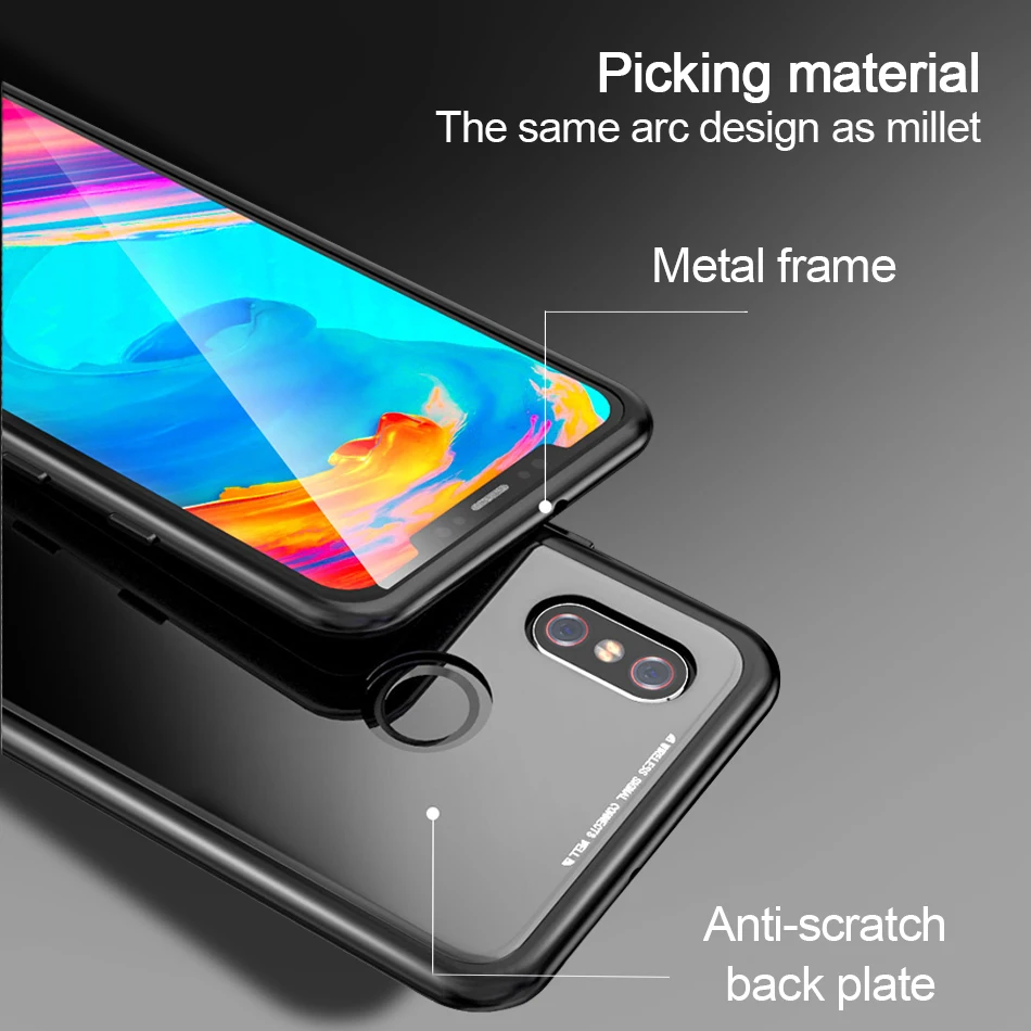 OLAF Magnetic Adsorption Case for Xiaomi MI 8 SE A2 Clear Tempered Glass Redmi 6 Note 5 Pro Back Cover bumper | Мобильные телефоны