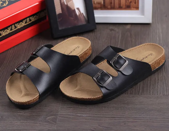 Модные мужские и женские шлепанцы летние пляжные пробковые туфли Шлепанцы без