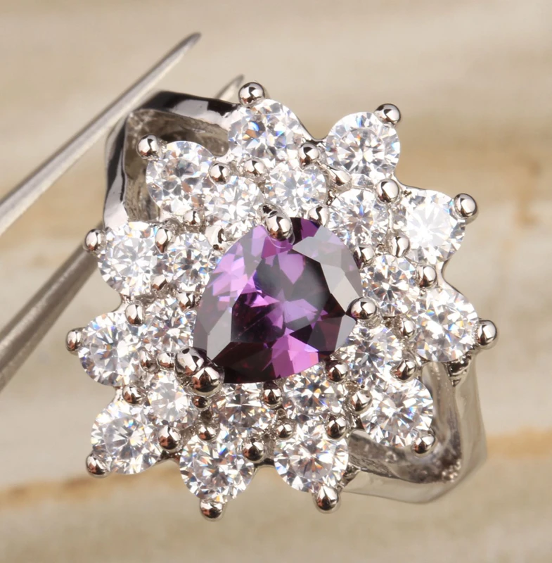 

Brilliant Gems Purple Cubic Zirconia 925 Sterling Silver Women's Party Jewelry Rings US# Size 6 7 8 9 S1360