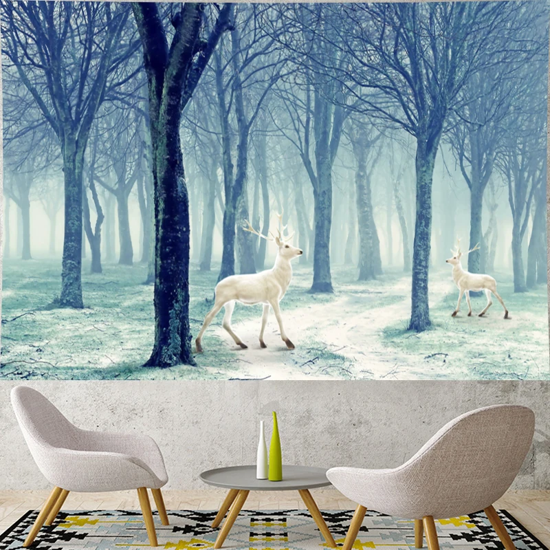 Настенный гобелен в скандинавском стиле с тропическим лесом и оленем детская