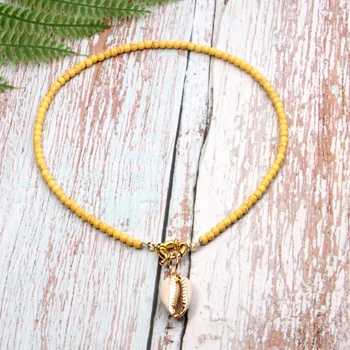 yellow MOON GIRL Cowrie Shell чокер ожерелье из ярких бусин для женщин Модный богемный Boho Chic Bib Collier Femme Dropshiping - Окраска металла: yellow