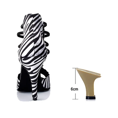 Zebra texture 6cm Ladingwu зебра текстуры атласа весенне-летние сапоги-сандалии Для женщин сандалии Танго Туфли для латинских танцев на высоком каблуке 6/7. 5/8. 5/10 см - Цвет: Zebra texture 6cm