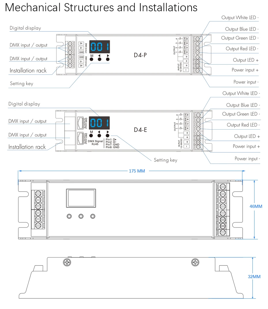 DC12-36V 4 канала 8А 1152 Вт постоянное напряжение DMX512& RDM декодер для светодиодных лент rgbw