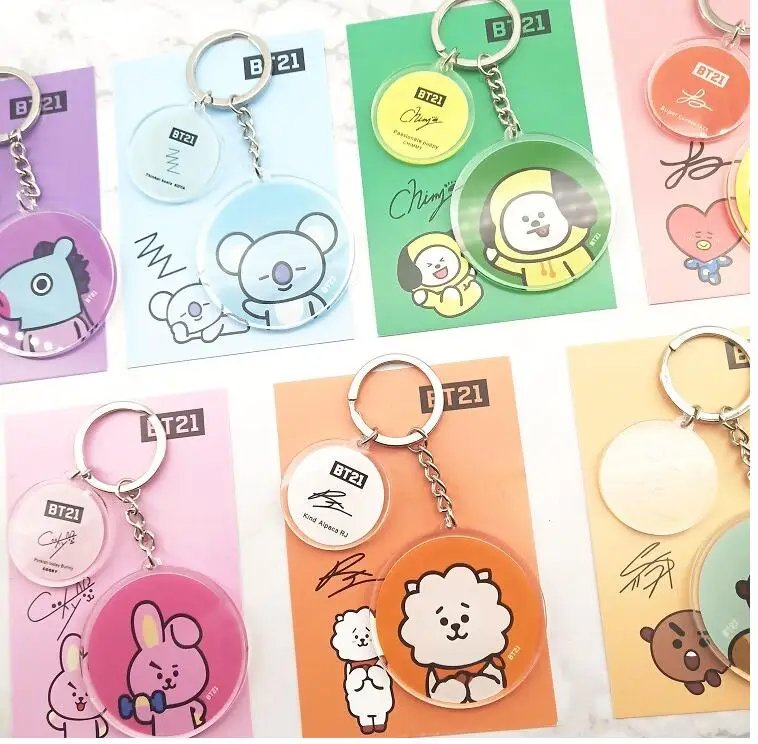 Новый 1 компл. Мультфильм BTS bt21 милые брелок для ключей ювелирные аксессуары