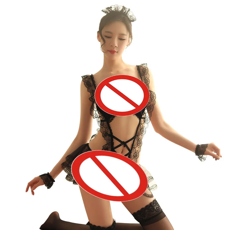 Кружевной Костюм горничной Униформа искушение сексуальное женское белье Babydoll