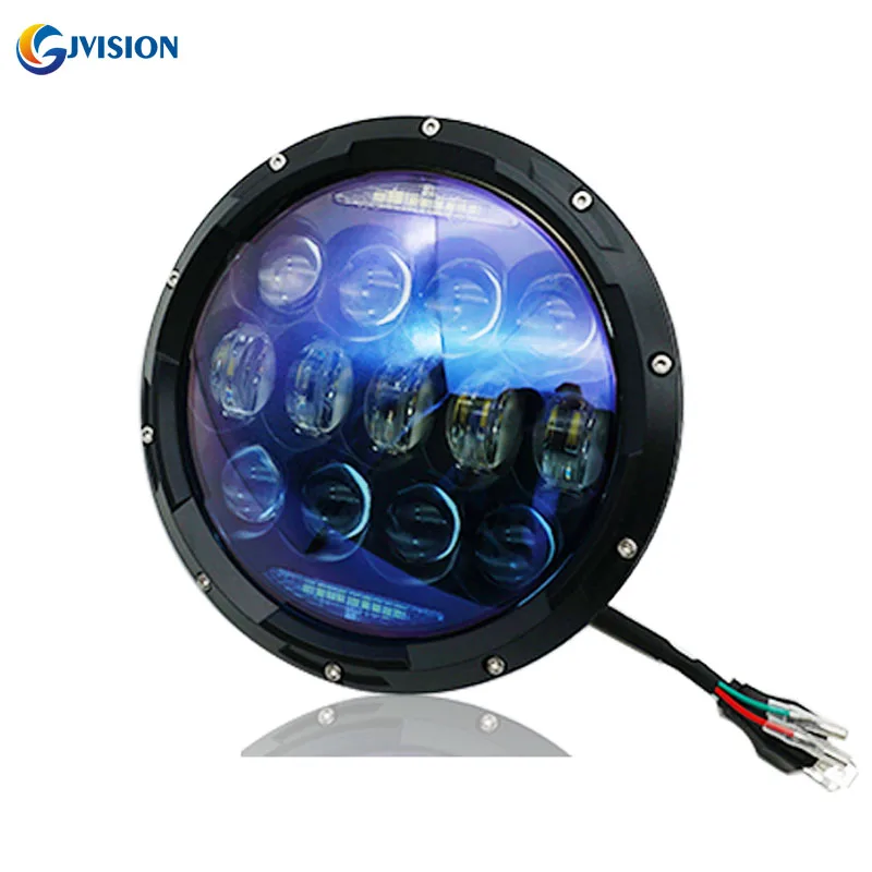 Круглая светодиодная фара 7 дюймов водонепроницаемая 130 Вт 7-дюймовая синяя линза