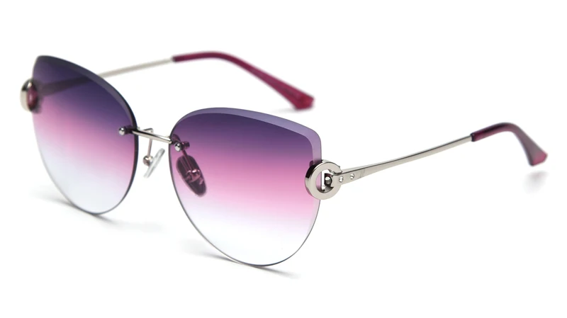 grey purple Peekaboo, Ретро стиль, кошачий глаз, солнцезащитные очки, без оправы, модные, стразы, без оправы, солнцезащитные очки для женщин, коричневые,, uv400, летние аксессуары - Цвет линз: grey purple