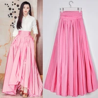 runway style high waist pleated long maxi skirt women summer sweet pink big swing irregular umbrella skirts
