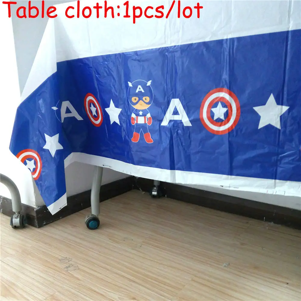 table cloth Captain America Theme Tableware Set Birthday Party Decoration Kids Balloons Napkin Cups Tablecloth Flag Straw Party Supplies - Цвет: table cloth