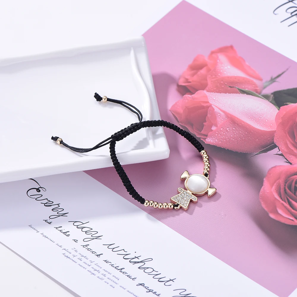 Женский браслет с кристаллами из розового золота опалом и веревкой для девушек