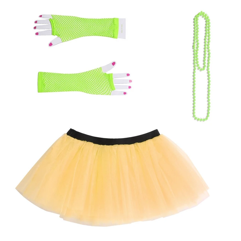 Новинка 2018 Женская неоновая УФ юбка пачка сетчатые перчатки с бусинами Необычные