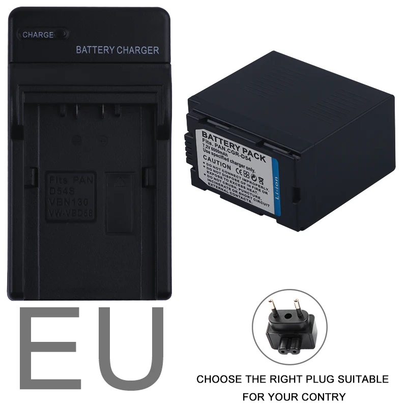 EU 6000 мА/ч, CGA-D54 CGA D54 D54S Камера Батарея для цифрового фотоаппарата Panasonic CGA-D54 Panasonic AG-AC8PJ AG-AC90A AG-HPX250 HC-X1000 AG-HPX255 - Цвет: EU