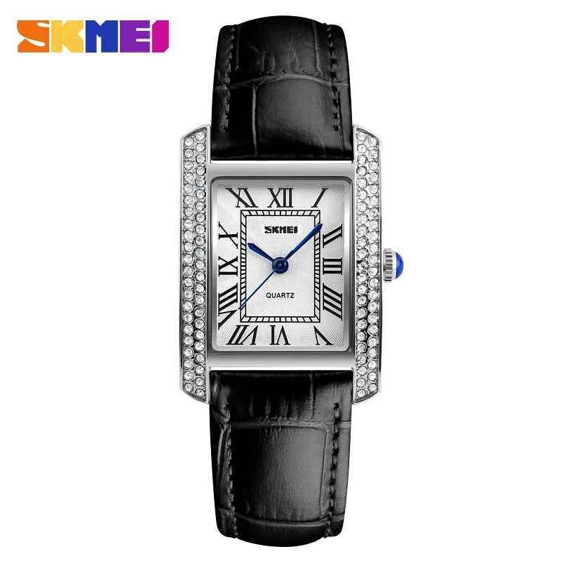 Sliver Black SKMEI женские кварцевые часы с кожаным ремешком ретро модные повседневные женские часы водонепроницаемые женские наручные часы Relogio Feminino 1281 - Цвет: Sliver Black