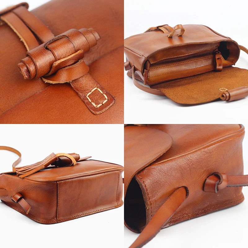 Маленькая сумка мессенджер из яловой кожи Женская винтажная кожаная ручной