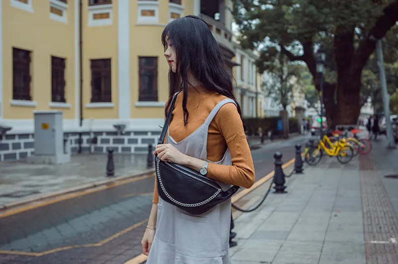 Женская поясная сумка HOVERWIND винтажная черная из искусственной кожи с цепочкой