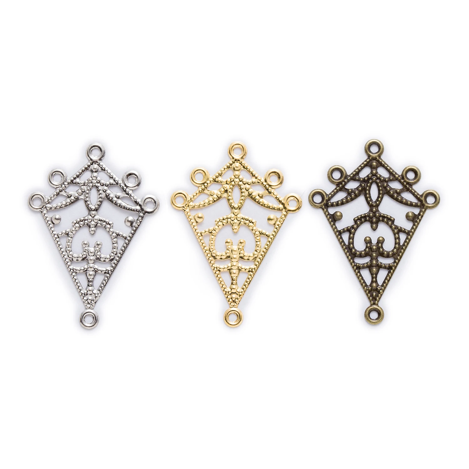 

10 Piece 3 Color Hollow Filigree Rhombus Connnector Embellishments Findings Jewelry Making DIY 38x27mm