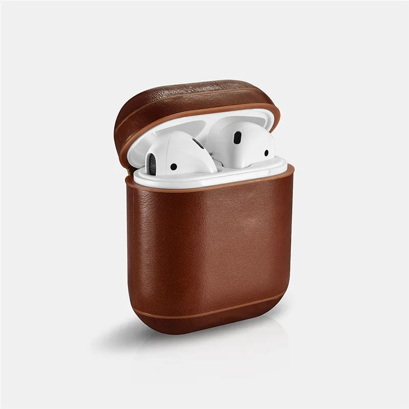 Brown ICARER Роскошный Ретро чехол из натуральной кожи для AirPods чехол винтажный топ из натуральной кожи чехол; защитный чехол для Airpods - Цвет: Brown