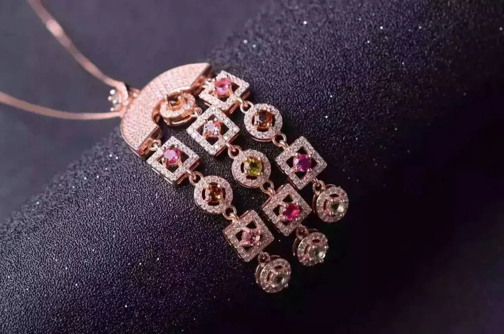 Женский кулон из серебра 925 пробы с разноцветным турмалином | Украшения и