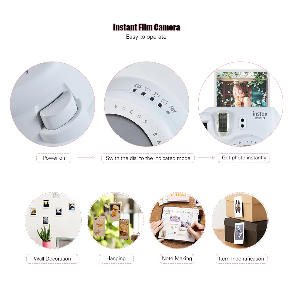 Горячая Fujifilm Instax Mini 9 набор камер, набор пленочных фотокамер, фотокамера моментальной печати с 40* пленкой+ фоторамкой+ зажимом+ шнуром