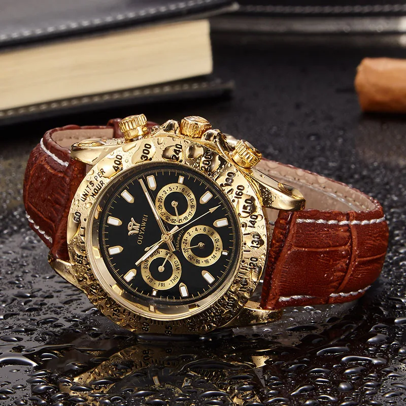 OUYAWEI автоматические мужские часы Montre Homme с кожаным ремешком водонепроницаемые