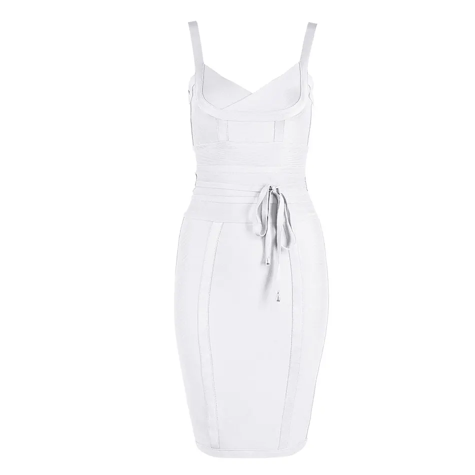 Dressbird Для женщин летние Бандажное облегающее для вечеринки платье Vestidos сексуальная V образным вырезом Спагетти ремень цвета — красный, синий, Черный знаменитости Клубное платье - Цвет: White
