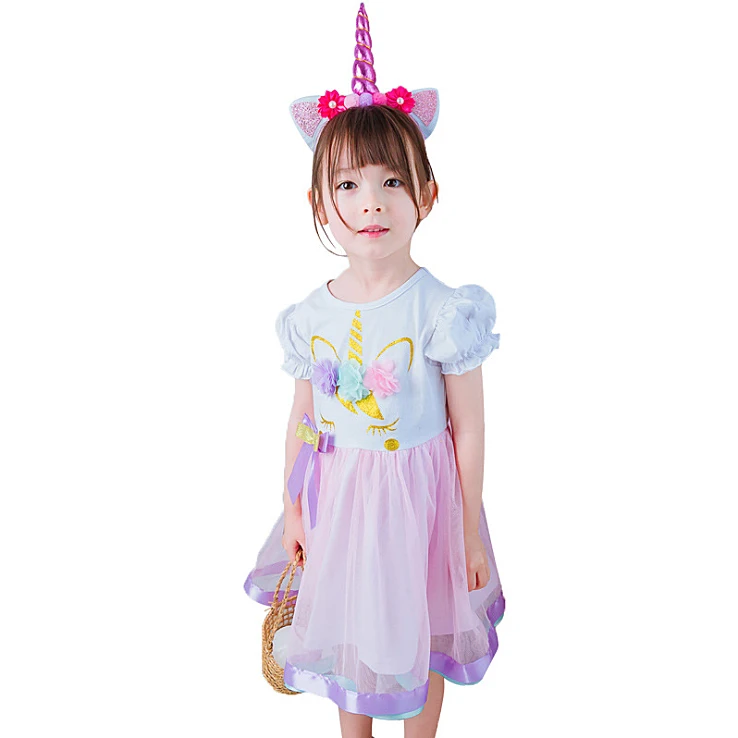 5175 г. Платье принцессы с цветочным рисунком и единорогом для маленьких девочек