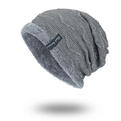 gray Шерстяные шапки вязаные мужские зимние шапки походные шапки Skullies Bonnet Зимние головные уборы для мужчин и женщин шапочки Теплые Мешковатые уличные спортивные шапки - Цвет: gray
