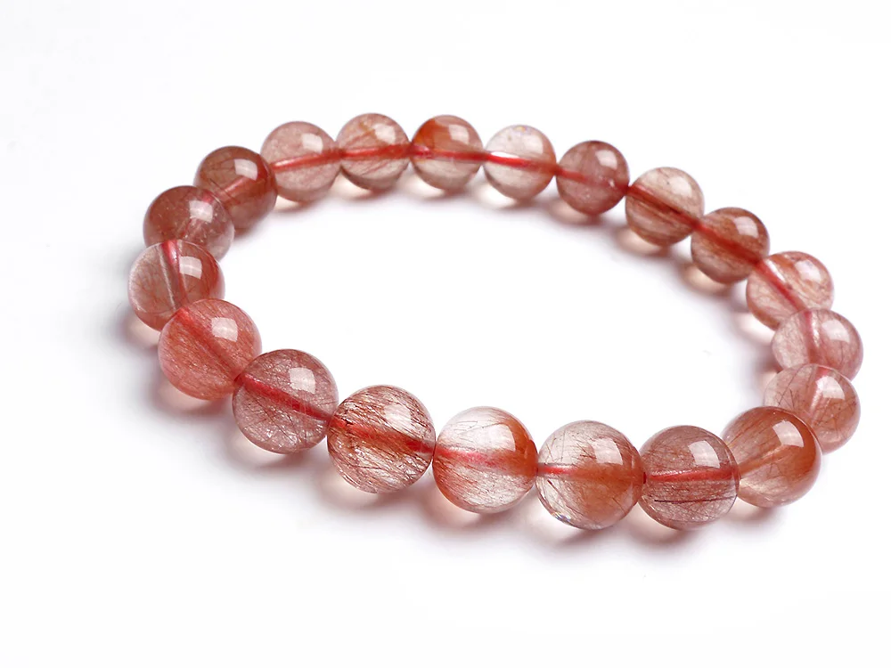 Браслет Кварцевый рутилированный с натуральными красными волосами для мужчин и