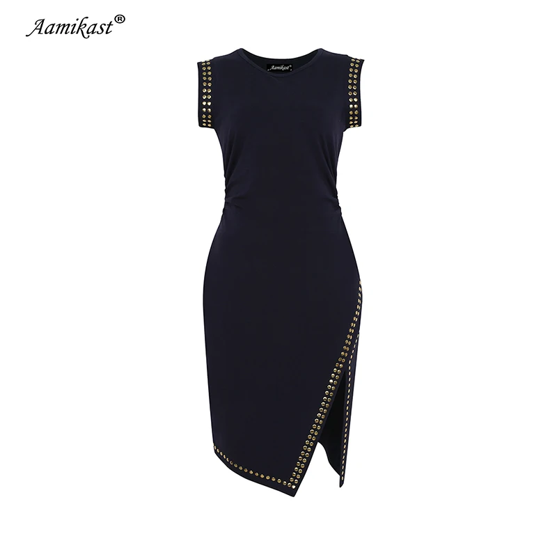 Женское вечернее платье-карандаш до колена с круглым вырезом без рукавов |