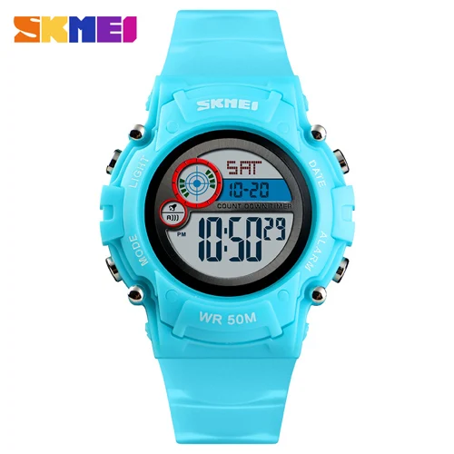 Light Blue SKMEI модные спортивные электронные часы для мальчиков и девочек многофункциональные водонепроницаемые часы обратный отсчет светодиодный цифровые детские часы montre - Цвет: Light Blue