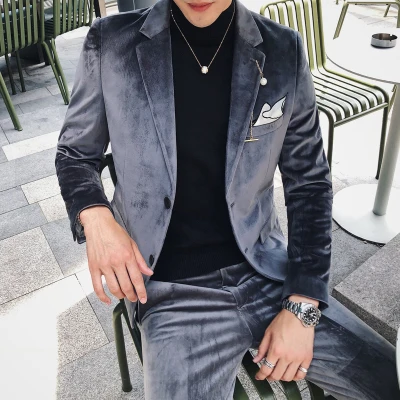 Свадебные костюмы для мужчин s Slim Fit вельвет 2 шт. Выпускной костюм британский стиль смокинг корейский Homme Mariage костюм для жениха