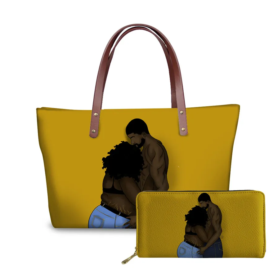 R3069ALZ21 FORUDESIGNS/2 шт., женские сумки, наборы, Черная Королева, африканские девушки, печать, большие сумки на плечо, женские сумки шопперы, женская сумочка и кошелек - Цвет: R3069ALZ21