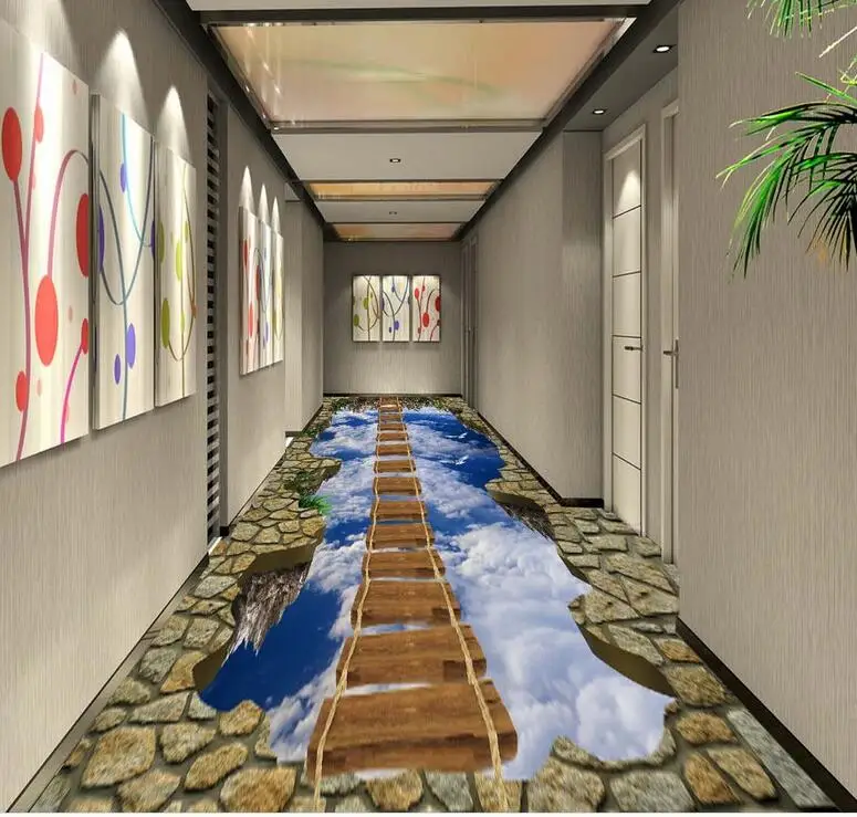 Бесплатная доставка 3D Наклейка на стену заказ деревянный мост небе напольное