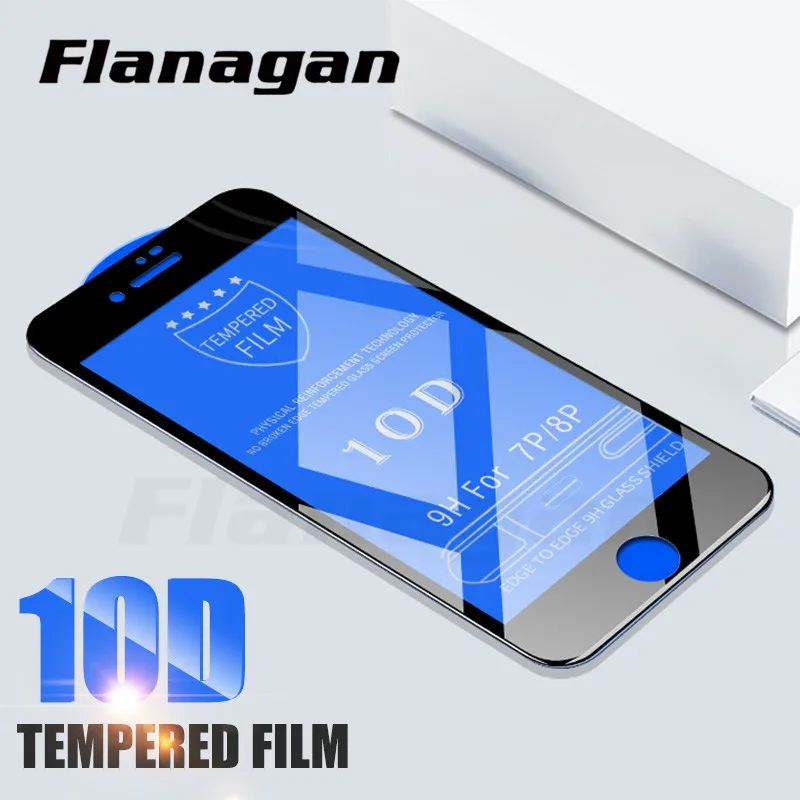 Flanagan 10D закаленное стекло для iPhone 6 защита экрана 6s 7 8 Plus полное покрытие защитная пленка на iPhone 5 5S SE стекло
