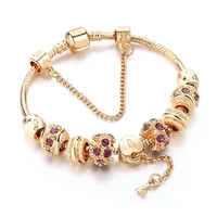 fashion purple crystal key charm bracelet for women gold european diy beads bracelets bangles pulseira sbr170014