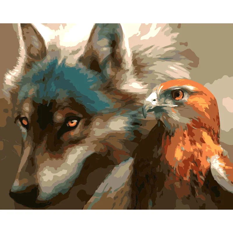 Живопись Вышивка кристаллами Волк и ястреб Мозаичный Кристалл 5D крестиком