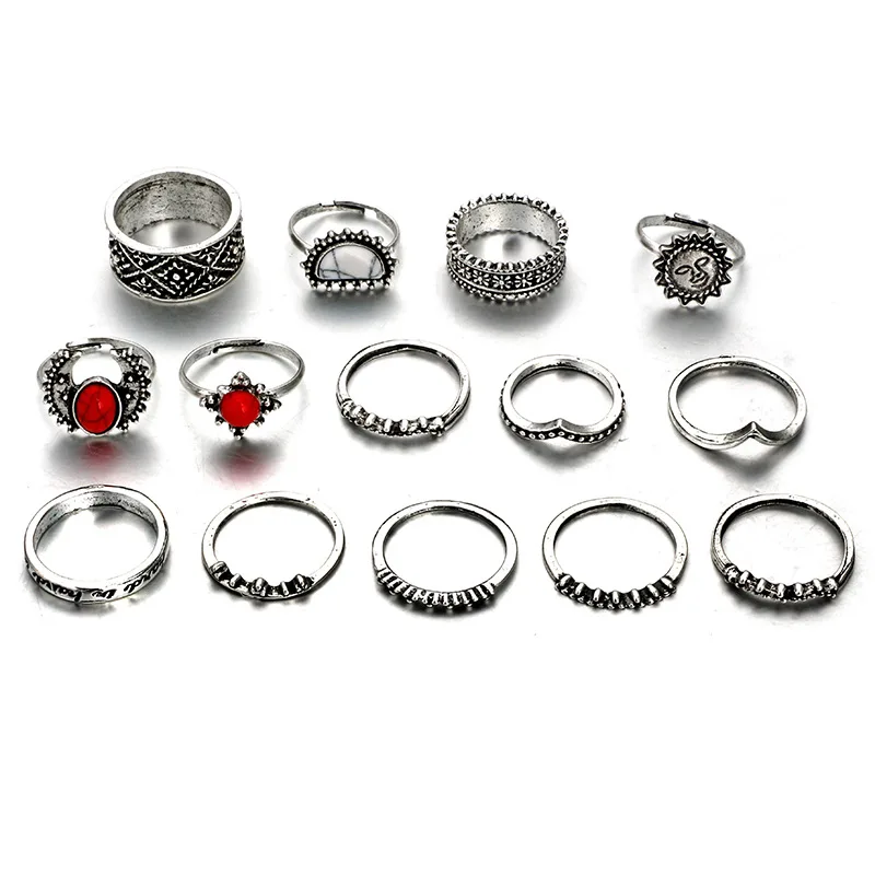 Винтажный набор колец на палец средней длины модные серебристые кольца костяшки