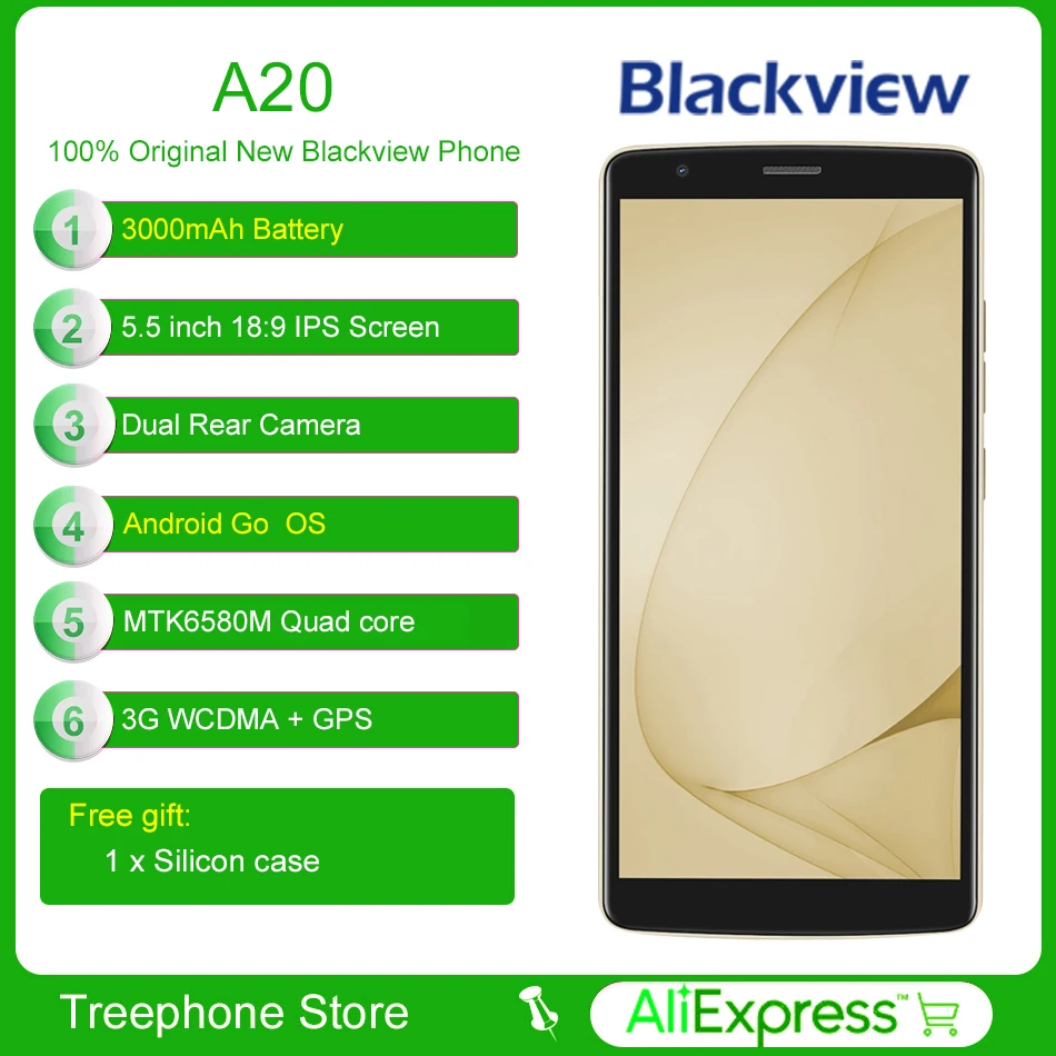 BLACKVIEW A20 Android Go New OS 3000 мАч смартфон Dual сзади Камера gps мобильного телефона 5 &quot18:9