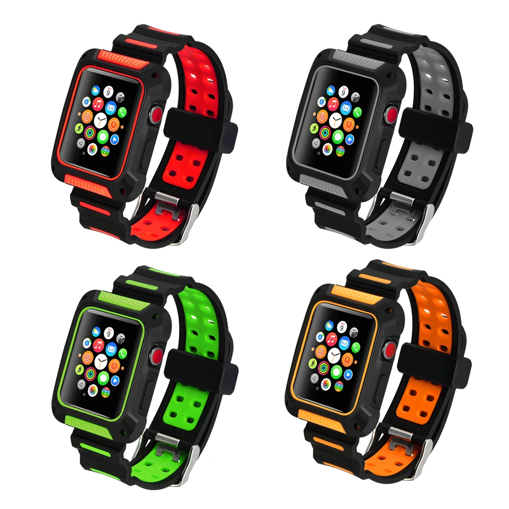 Защитный чехол + ремешок для apple watch группа 42 мм 38 iwatch серии 3/2/1 мягкий силиконовый