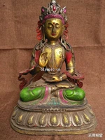 14 bronze gild painting carved lotus base avaloktesvara bodhisattva green tara