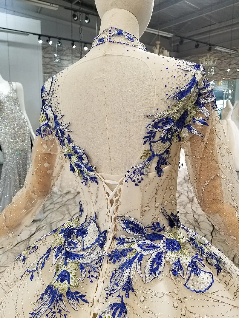LS314474 Роскошные цвета женские мусульманские платья случай высокий вырез длинный рукав открытая Замочная скважина Сзади Бальное Платье кривая форма высокое качество