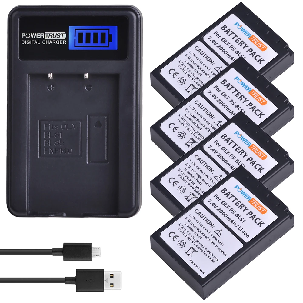 

4Pcs BLS 1 BLS1 BLS-1 Rechargeable Batteries + LCD USB Charger for OLYMPUS E-PL1 E400 E410 E420 E450 E620 E-P1 E-P2 Battery