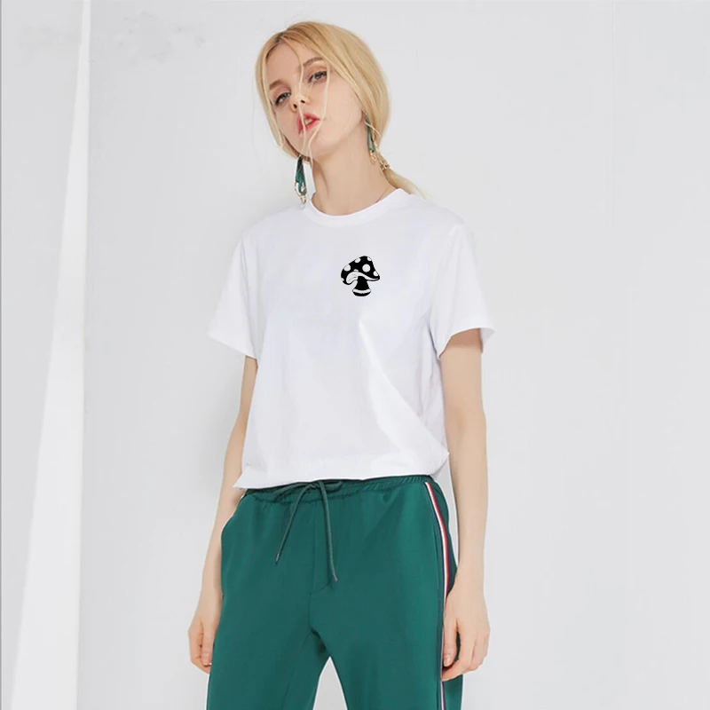 Симпатичная хлопковая Футболка с принтом в виде грибов и карманом для женщин