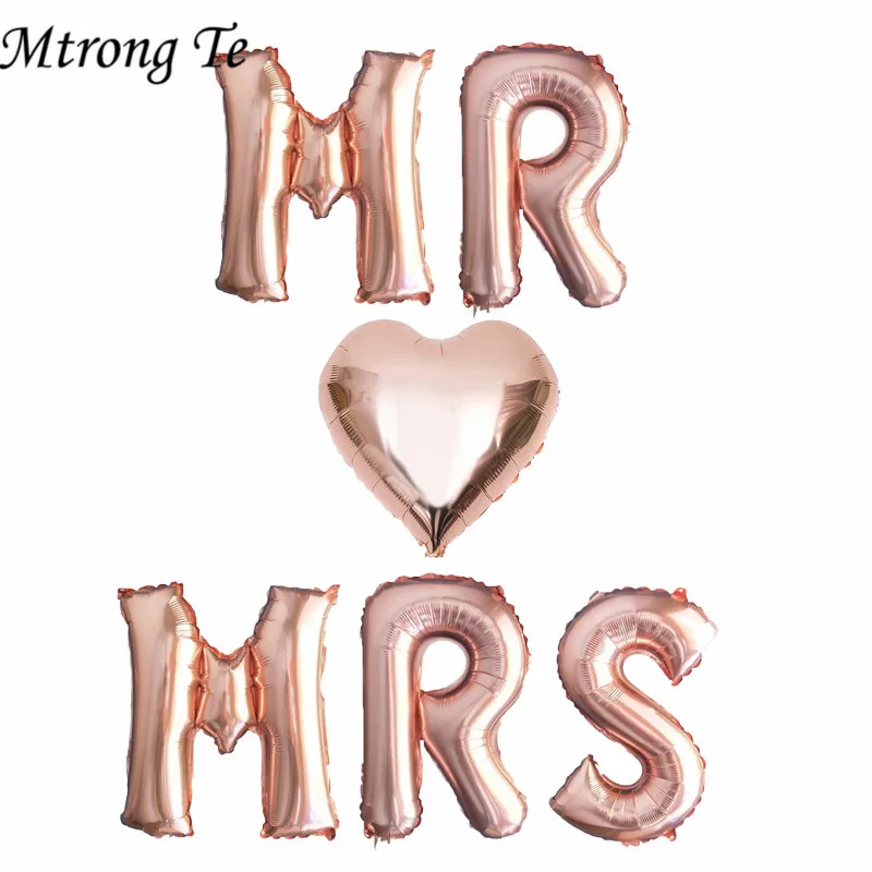 6 шт. 16 дюймов розовые золотые шары с буквами MR MRS сердце фольгированные шары Свадебные юбилей день Святого Валентина вечерние украшения