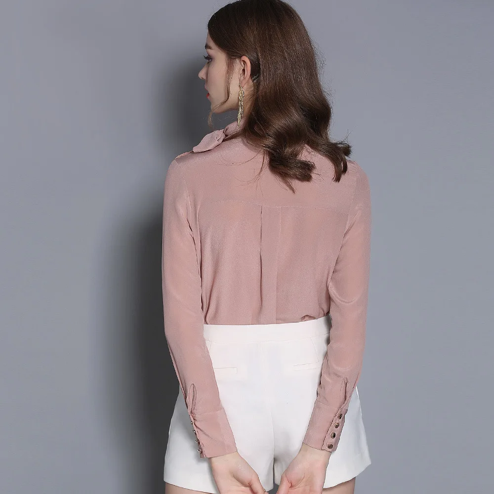 100% шелковая блузка рубашка высокого качества Брендовая женская с воротником