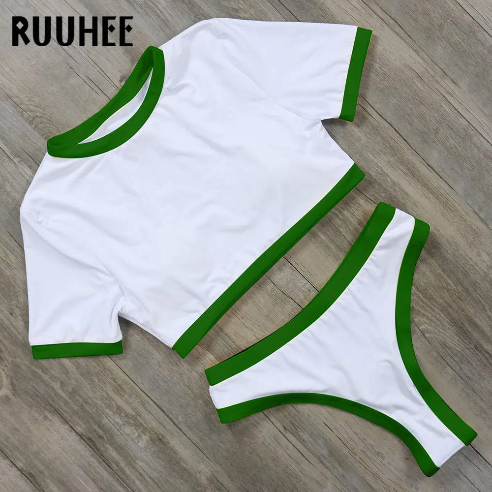 RUUHEE, короткий рукав, бикини, купальник для женщин, купальник, Бразильский бикини, набор, спортивный топ, вкладыши, купальник